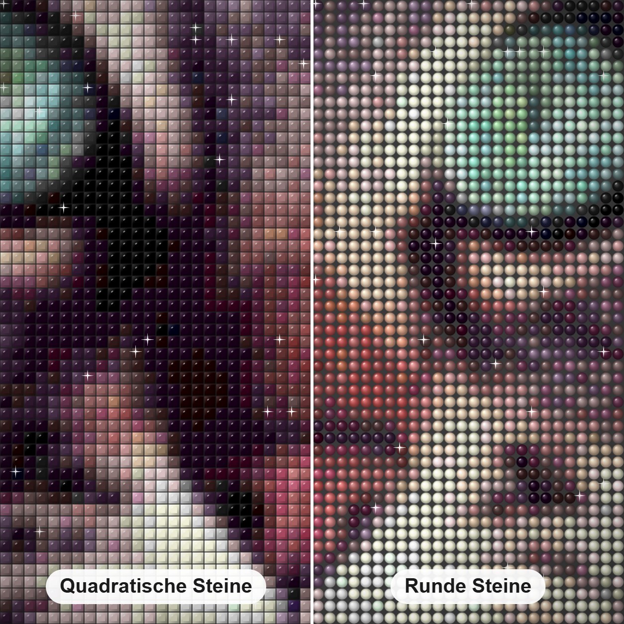 Katze mit türkisfarbenen Augen Diamond Painting Nahaufnahme mit quadratischen und runden Steinen