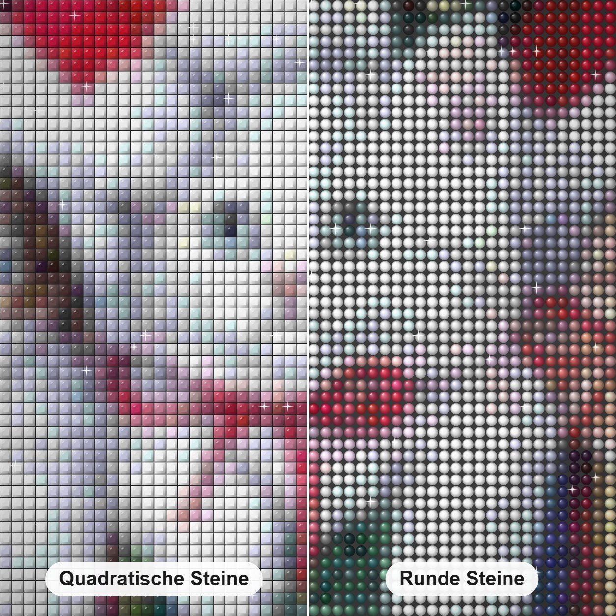 Katzen an Weihnachten Diamond Painting Nahaufnahme mit quadratischen und runden Steinen