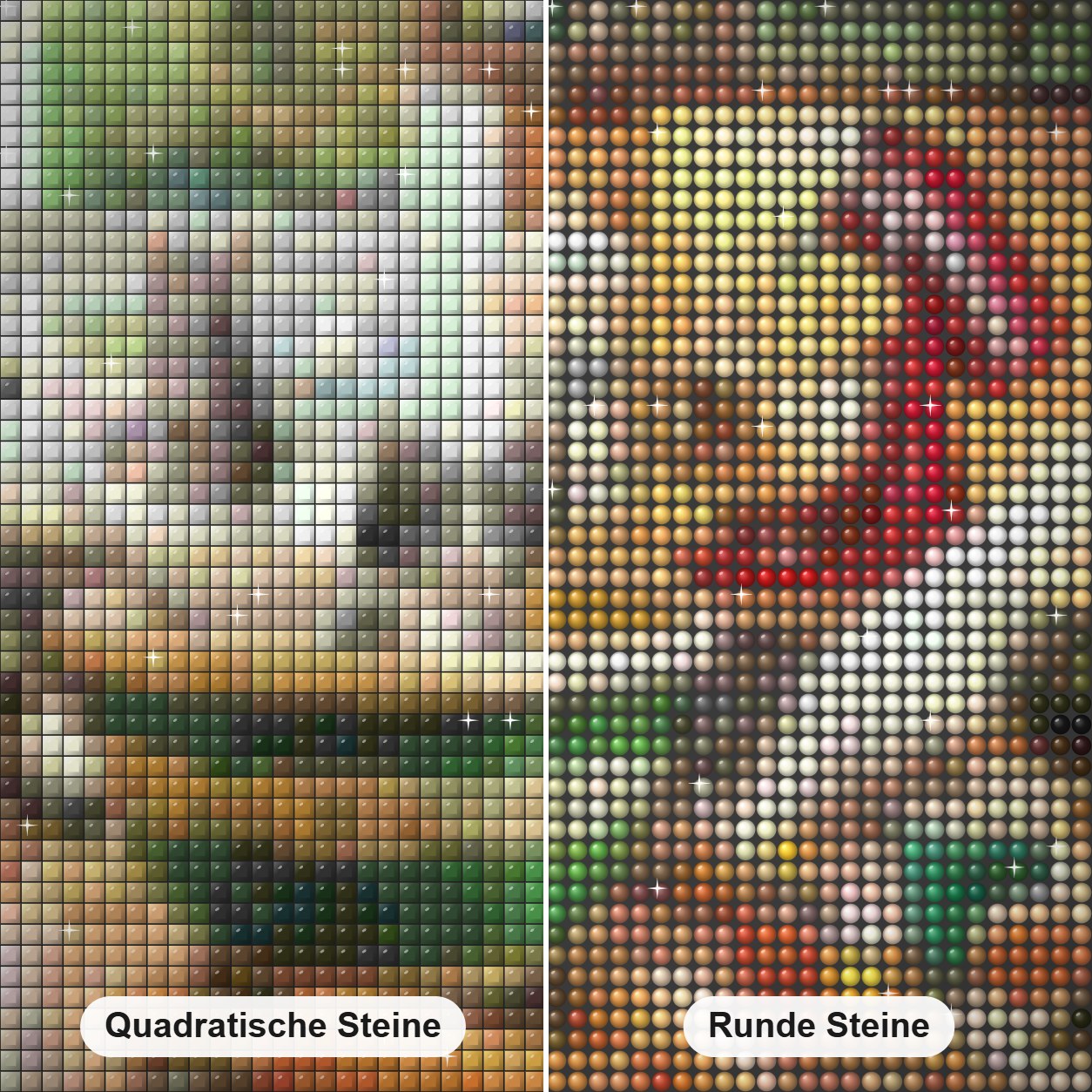 Katzen in der Küche Diamond Painting Nahaufnahme mit quadratischen und runden Steinen