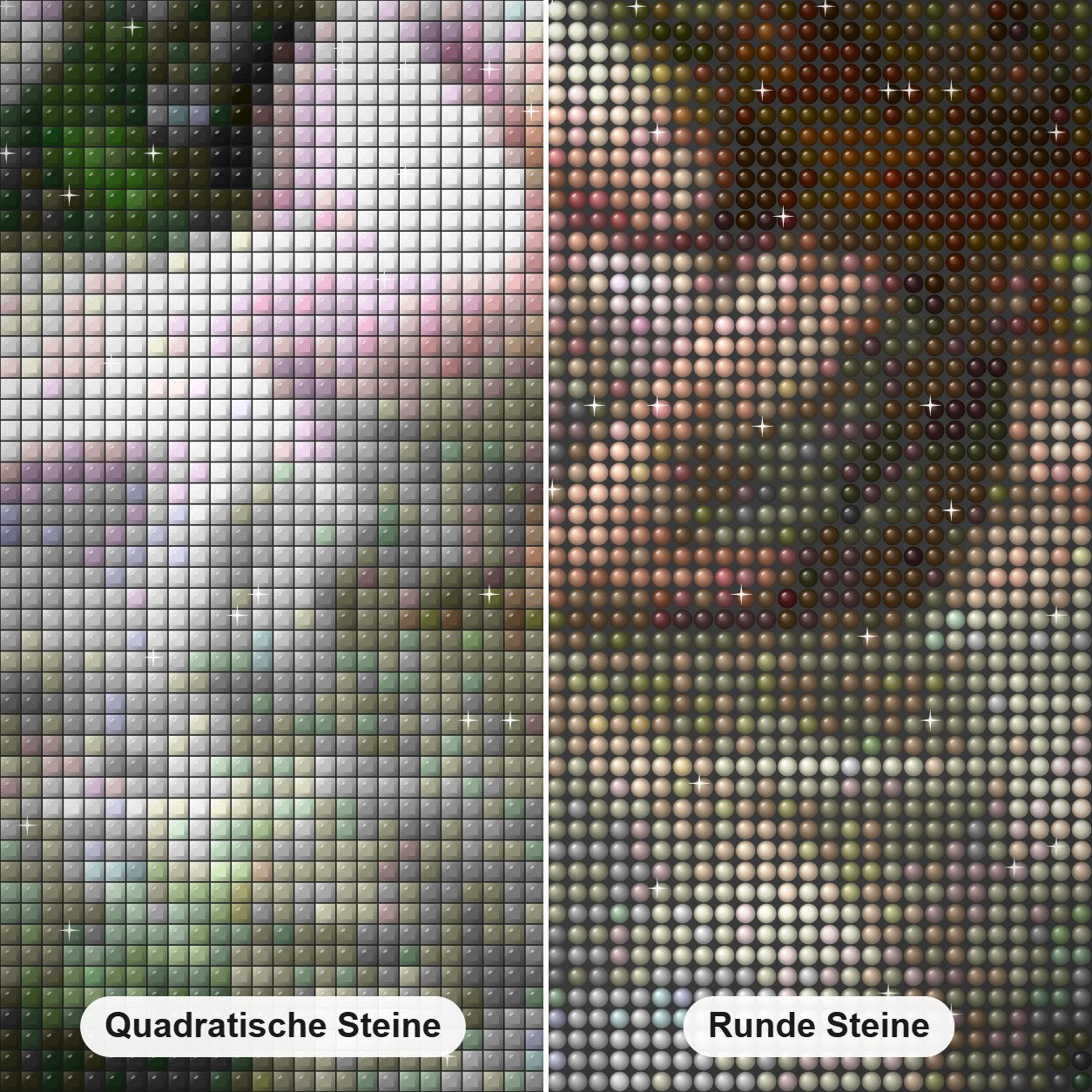 Keltische Göttin Diamond Painting Nahaufnahme mit quadratischen und runden Steinen