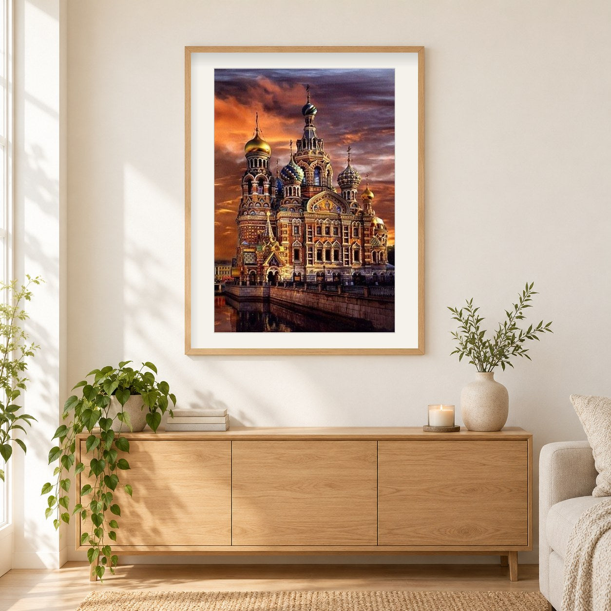 Kirche als gerahmtes Diamond Painting im Wohnzimmer