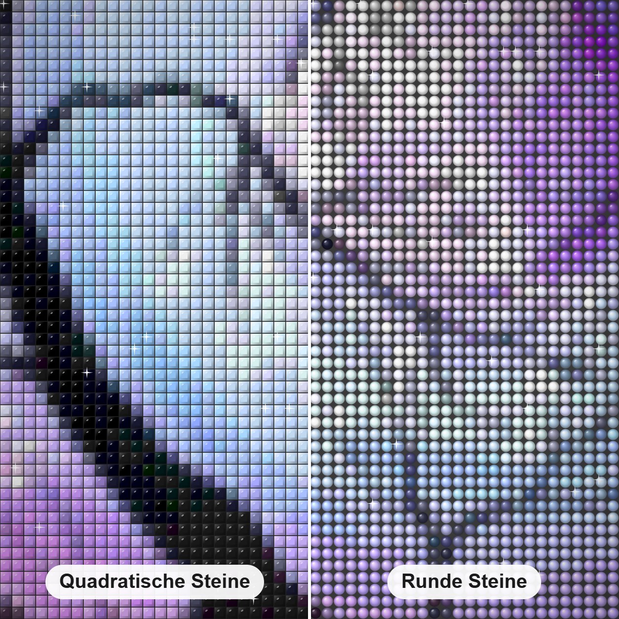 Kirschbaum hält den Mittag Diamond Painting Nahaufnahme mit quadratischen und runden Steinen
