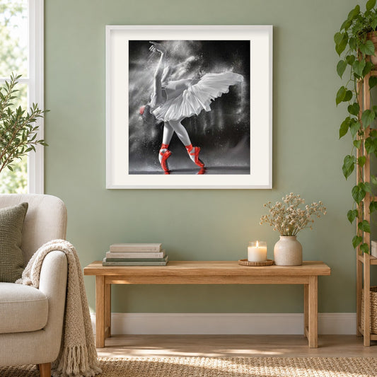 Kleine Ballerina als gerahmtes Diamond Painting im Wohnzimmer