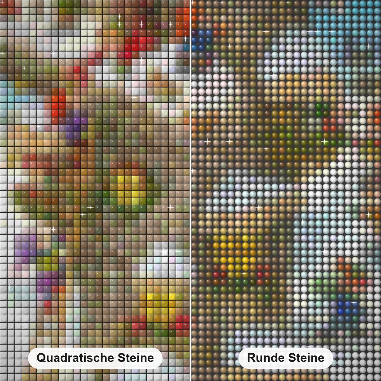 Kleine Zwerge bereit für Weihnachten Diamond Painting Nahaufnahme mit quadratischen und runden Steinen