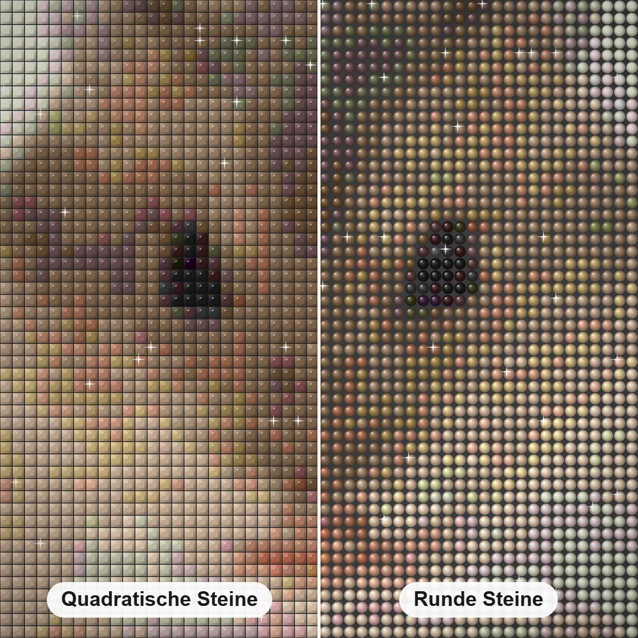 Kleiner Hamster Diamond Painting Nahaufnahme mit quadratischen und runden Steinen