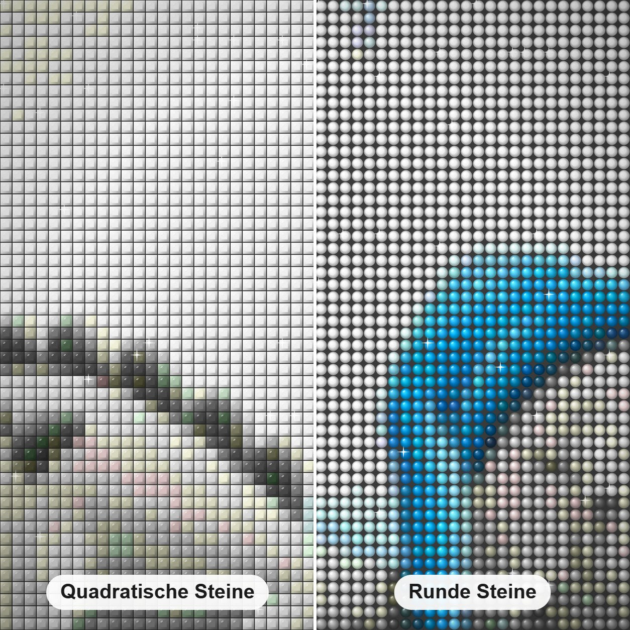 Kleiner weißer Drache schläft Diamond Painting Nahaufnahme mit quadratischen und runden Steinen