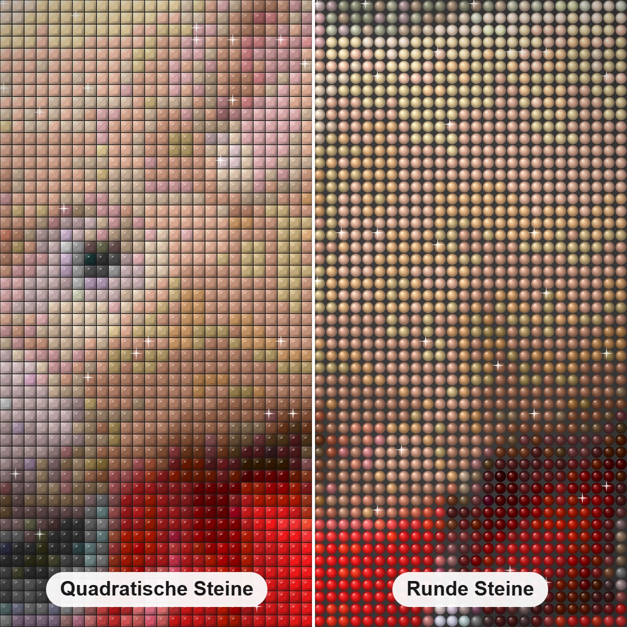 Kleines Schwein in roten Stiefeln Diamond Painting Nahaufnahme mit quadratischen und runden Steinen