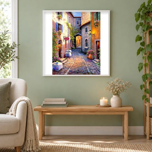 Kopfsteinpflaster StreetDiamond Painting als gerahmtes Diamond Painting im Wohnzimmer