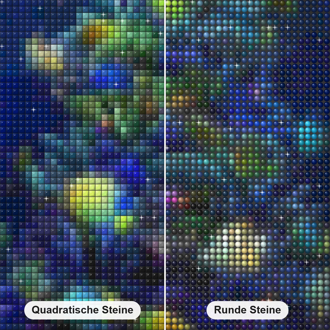 Korallen Weihnachtsbaum Diamond Painting Nahaufnahme mit quadratischen und runden Steinen