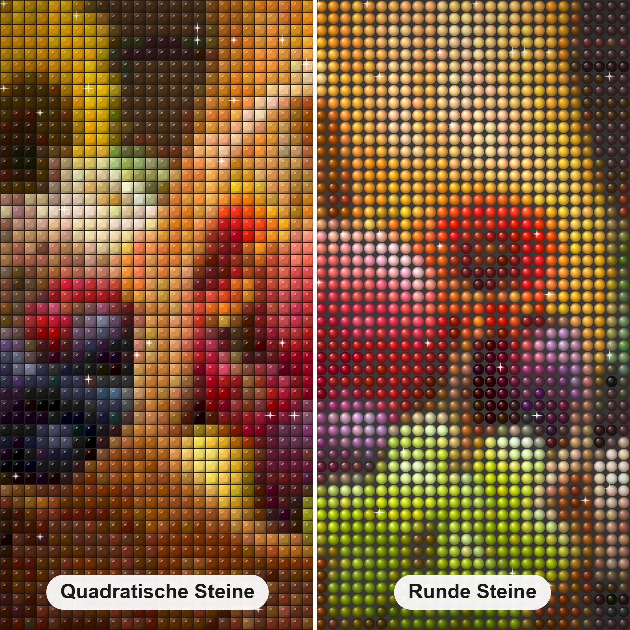 Korb voller frischer Früchte Diamond Painting Nahaufnahme mit quadratischen und runden Steinen