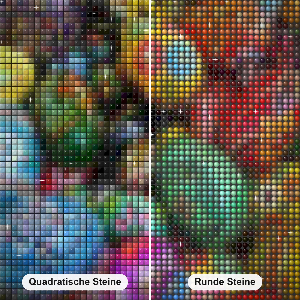 Korb voller Ostereier Diamond Painting Nahaufnahme mit quadratischen und runden Steinen
