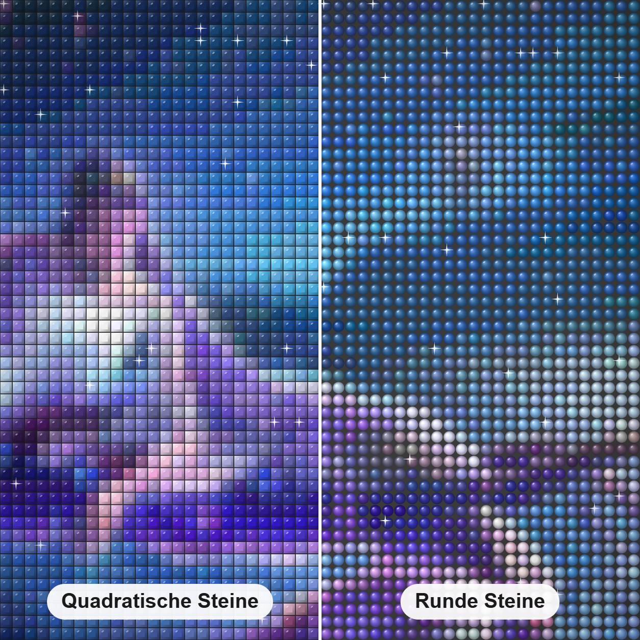 Krebs Tierkreis Diamond Painting Nahaufnahme mit quadratischen und runden Steinen