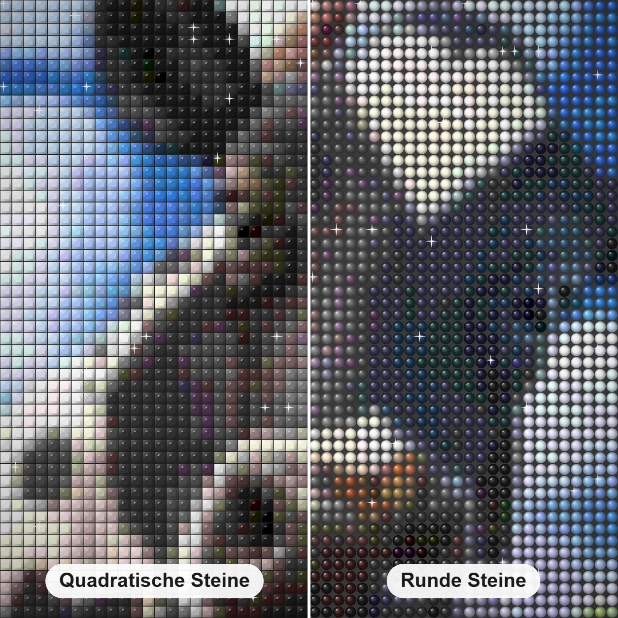 Kuh & Lavendel Diamond Painting Nahaufnahme mit quadratischen und runden Steinen