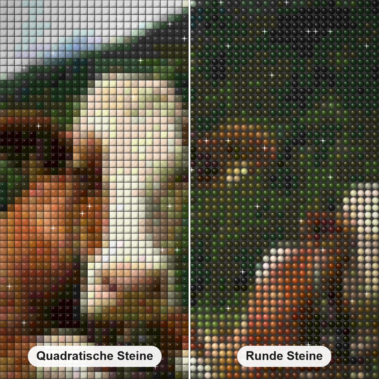 Kühe auf der Weide Diamond Painting Nahaufnahme mit quadratischen und runden Steinen