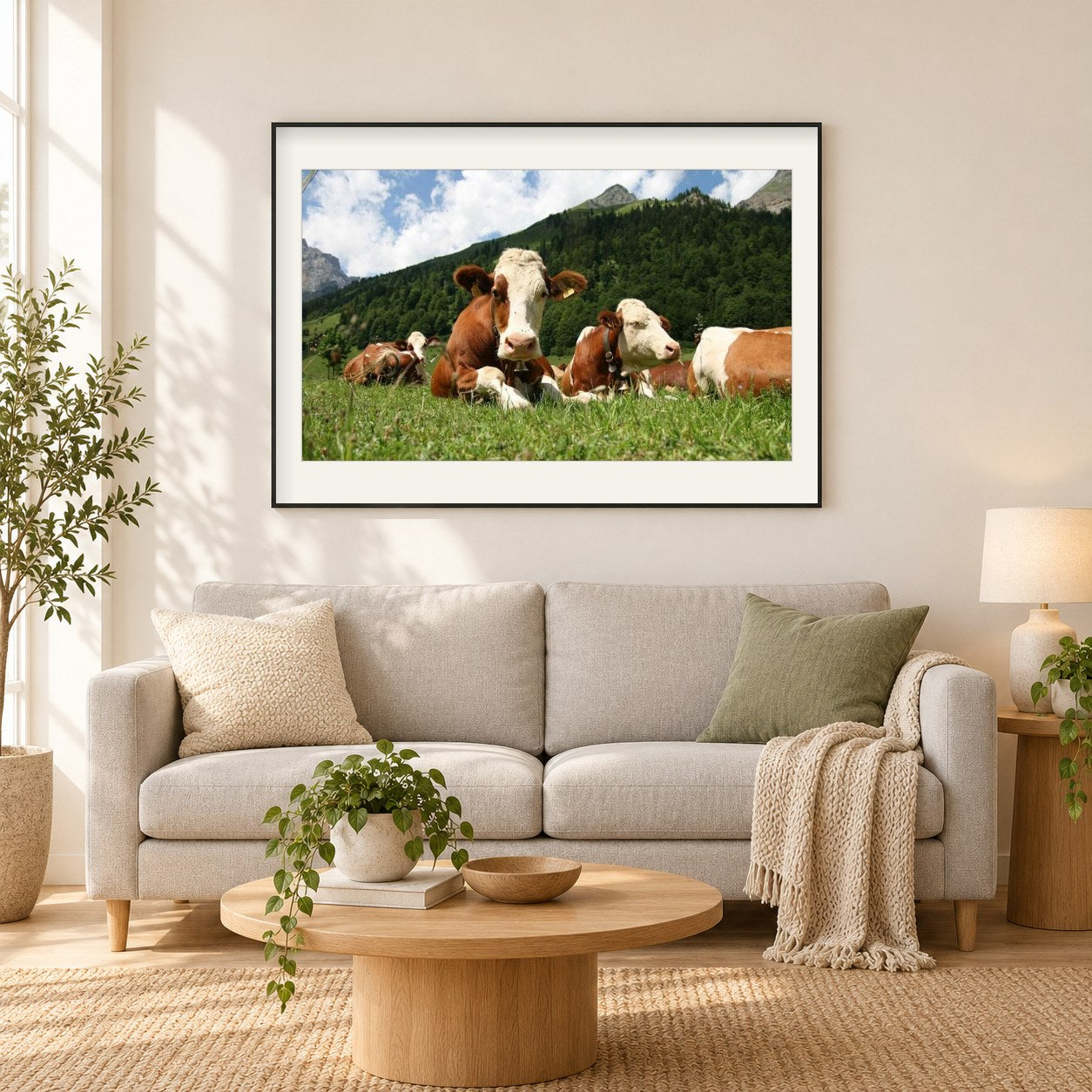 Kühe auf der Weide als gerahmtes Diamond Painting im Wohnzimmer