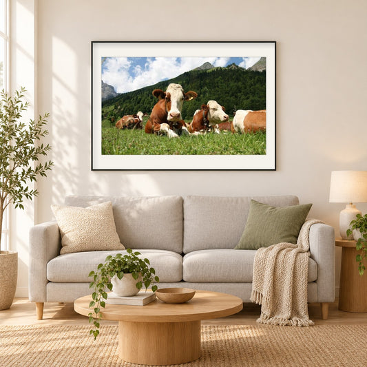 Kühe auf der Weide als gerahmtes Diamond Painting im Wohnzimmer