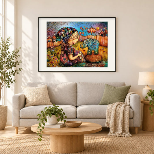 Kunst von Karin Taylor als gerahmtes Diamond Painting im Wohnzimmer