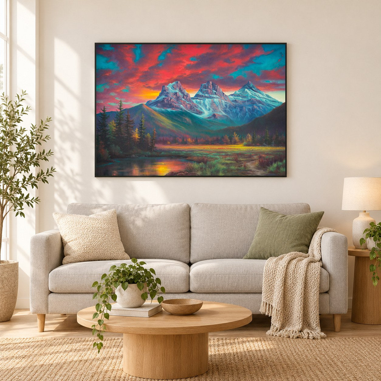 Damen in rot - Kunst des Jonn Einerssen als gerahmtes Diamond Painting im Wohnzimmer