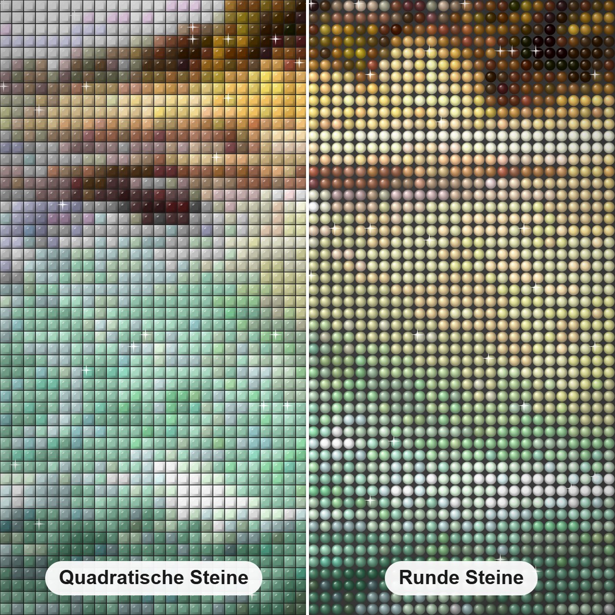 Lagunenstrand - Kunst des Jean Guillet Diamond Painting Nahaufnahme mit quadratischen und runden Steinen
