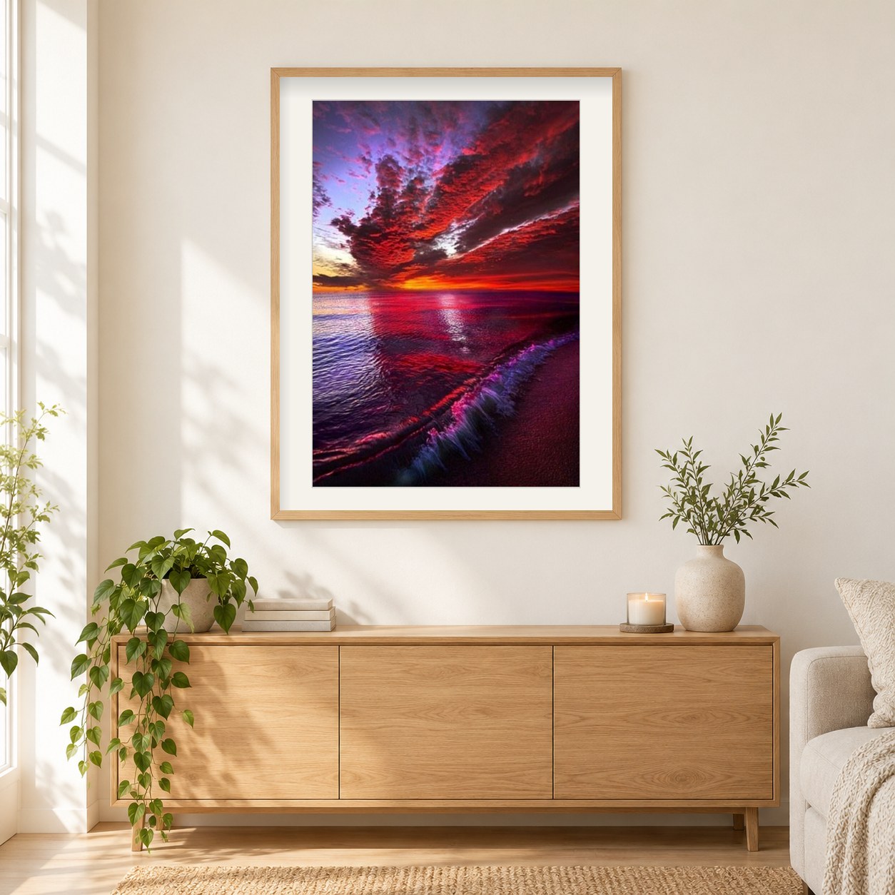 Lake Michigan Sonnenuntergang als gerahmtes Diamond Painting im Wohnzimmer