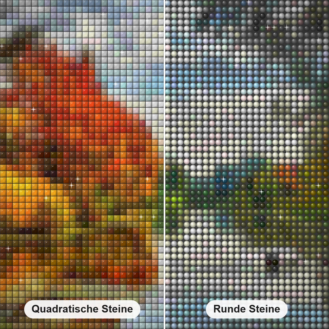 Herbstbäume am See - Kunst des Denise Dundon Diamond Painting Nahaufnahme mit quadratischen und runden Steinen