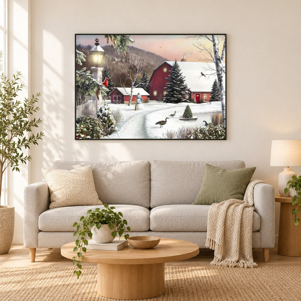 Land Winter als gerahmtes Diamond Painting im Wohnzimmer
