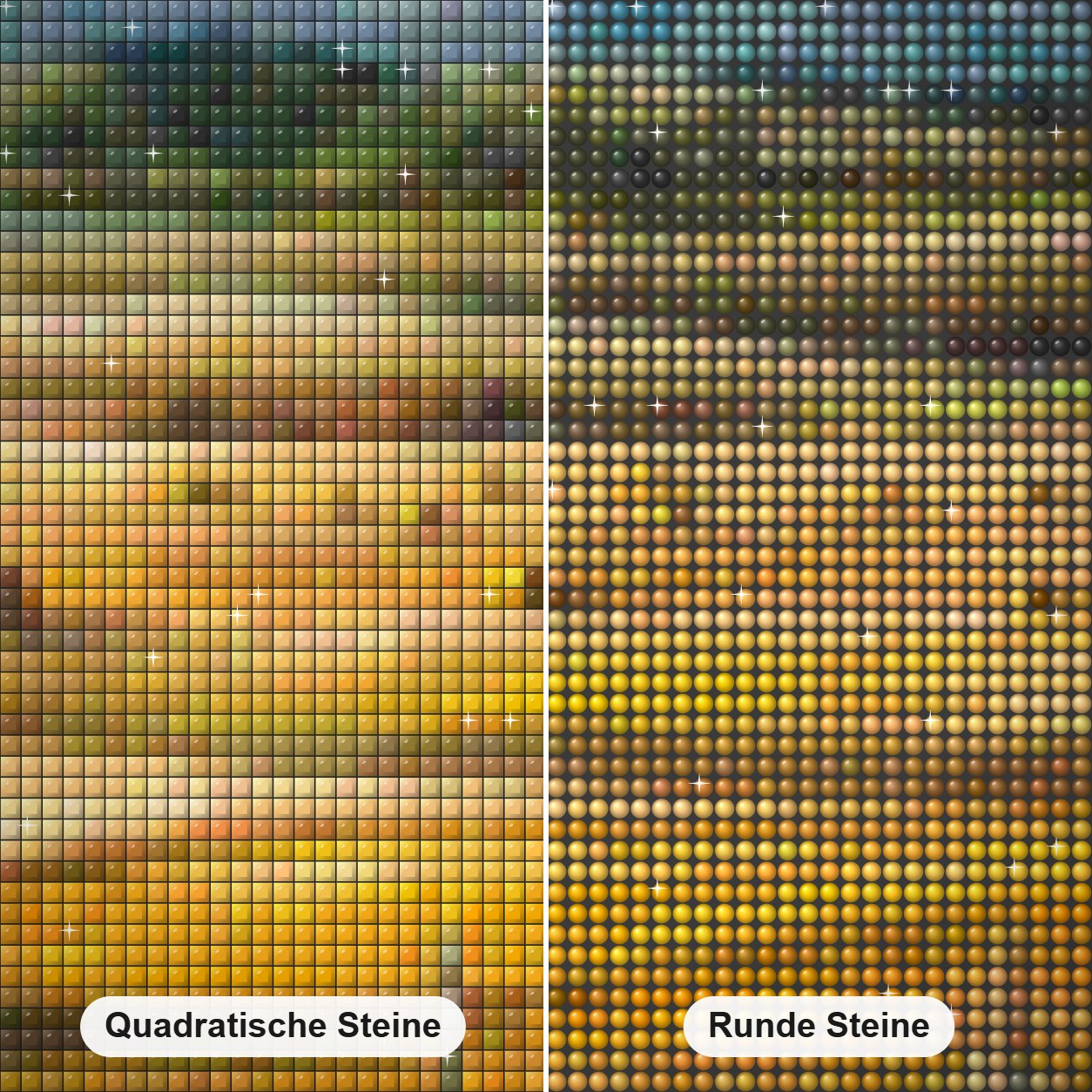 Späte Pracht- Kunst des Jonn Einerssen Diamond Painting Nahaufnahme mit quadratischen und runden Steinen