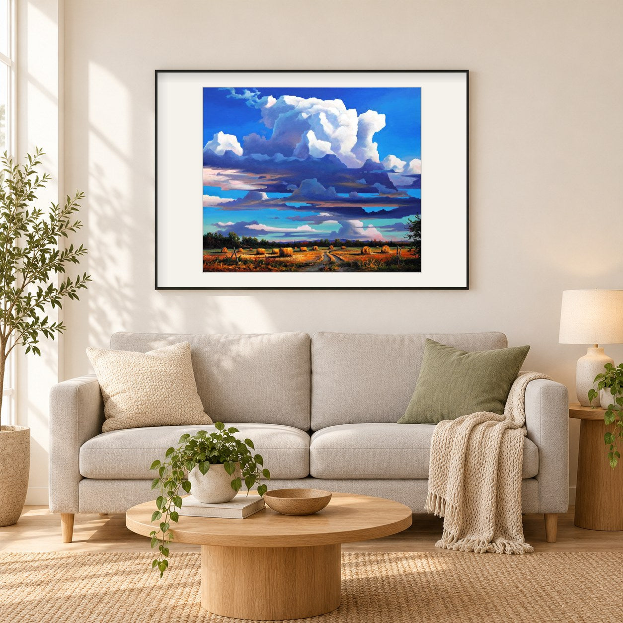 Spätsommer - Kunst des Jonn Einerssen als gerahmtes Diamond Painting im Wohnzimmer