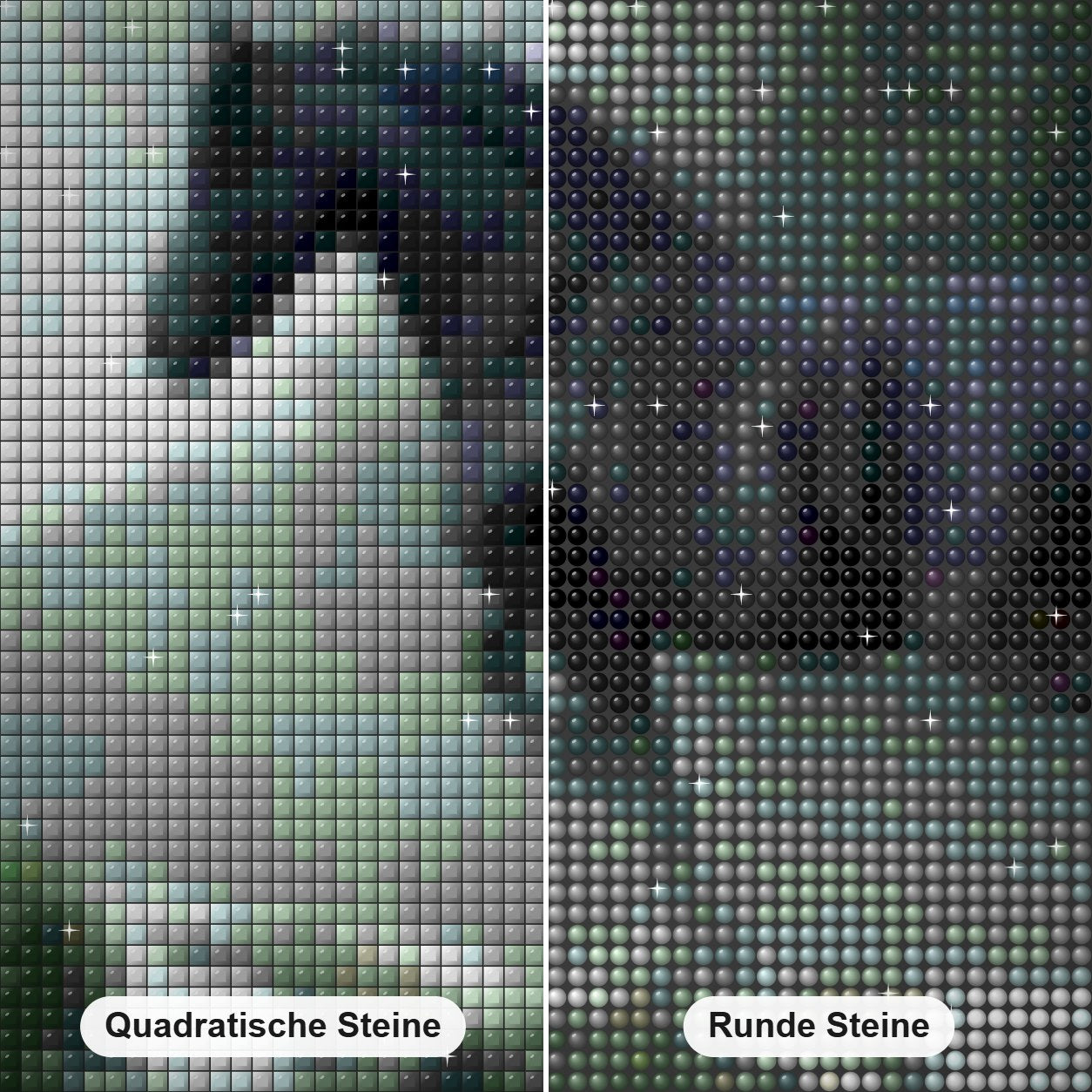 Laufendes schwarzes Pferd Diamond Painting Nahaufnahme mit quadratischen und runden Steinen