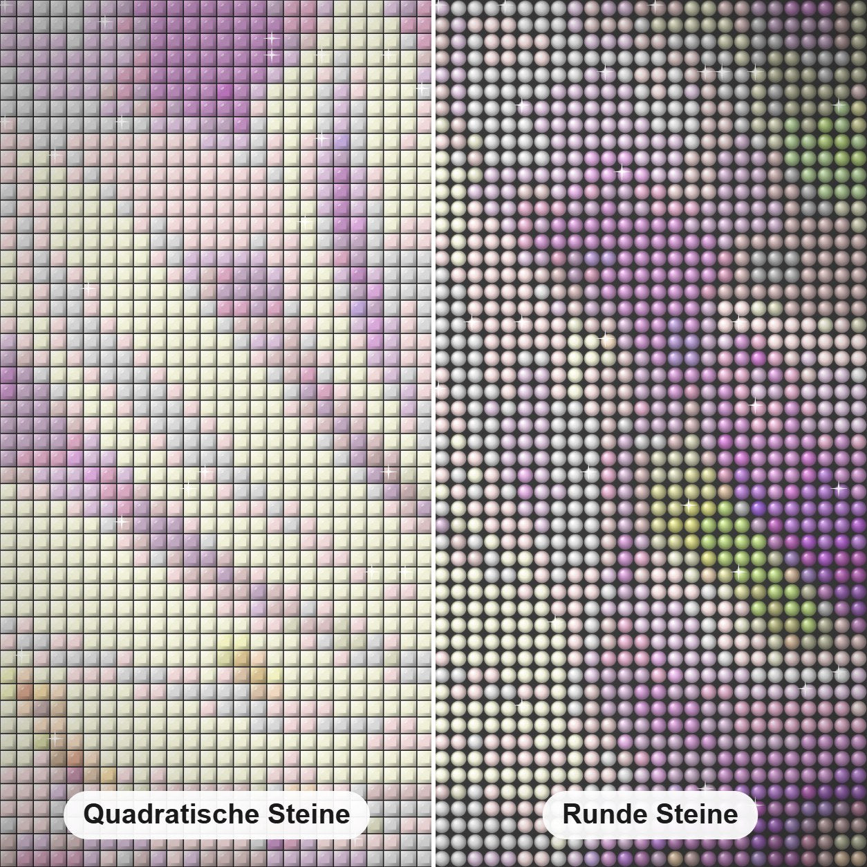 Lavendel-Blume Nahaufnahme Diamond Painting Nahaufnahme mit quadratischen und runden Steinen