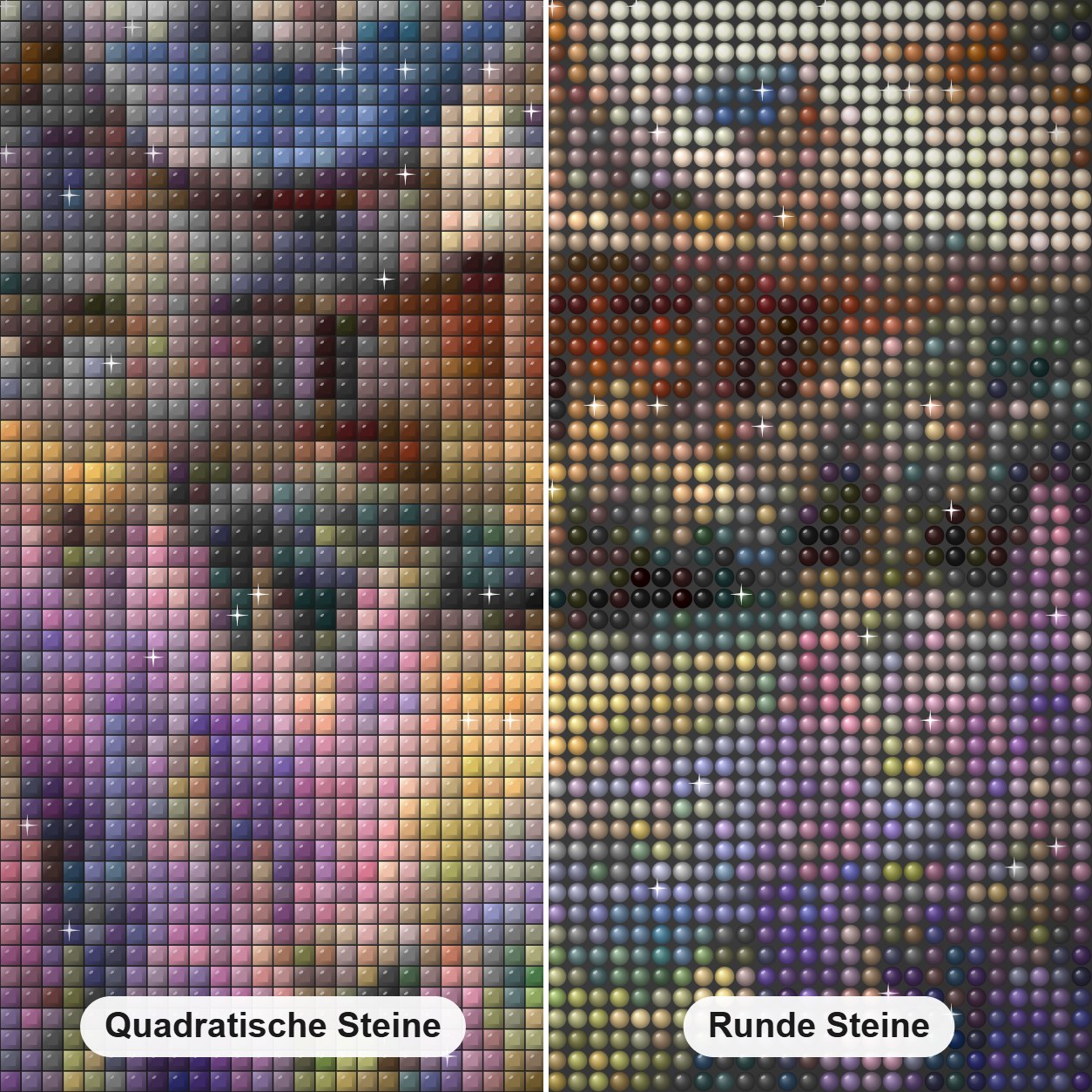 Lavendel-Cottage-Gemälde von Diamonds Diamond Painting Nahaufnahme mit quadratischen und runden Steinen