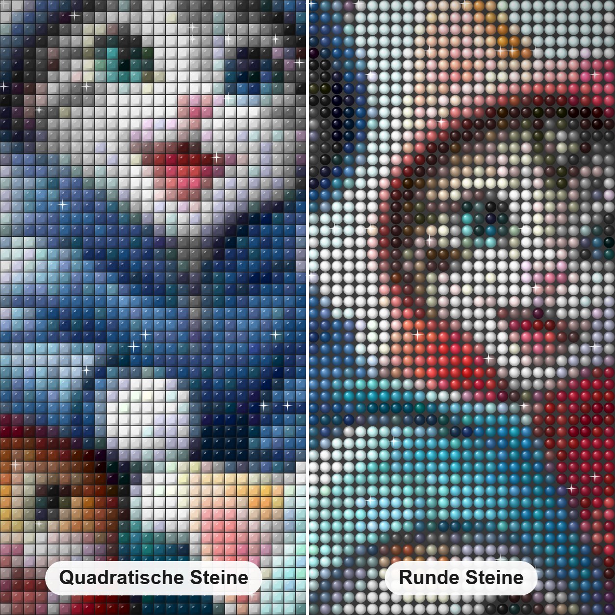 Lass uns scate Diamond Painting Nahaufnahme mit quadratischen und runden Steinen