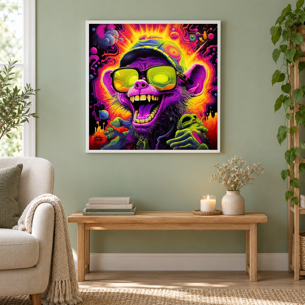 Lasst uns gemeinsam Funky sein als gerahmtes Diamond Painting im Wohnzimmer