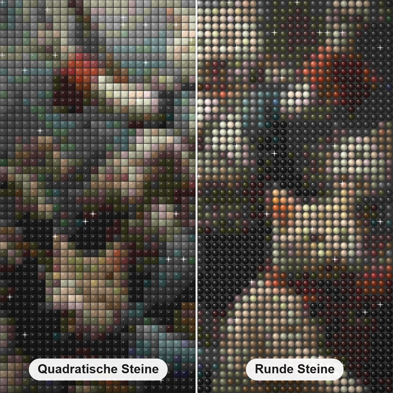 Lasst uns den Sieg feiern Diamond Painting Nahaufnahme mit quadratischen und runden Steinen
