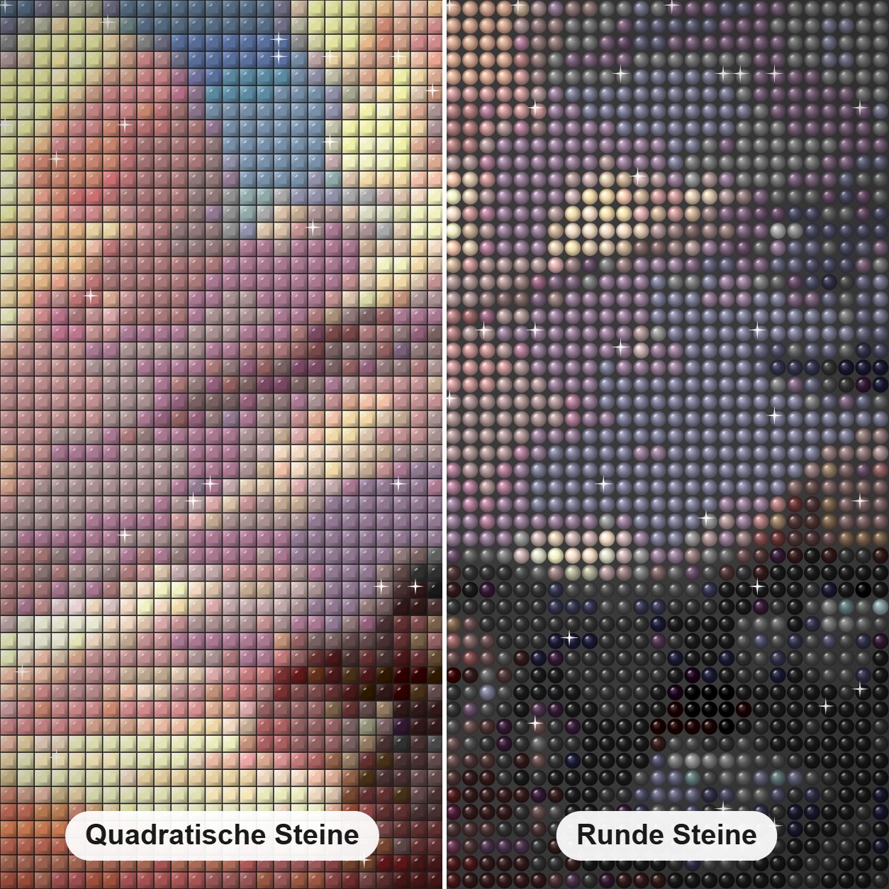 Lass uns eine Radtour machen Diamond Painting Nahaufnahme mit quadratischen und runden Steinen