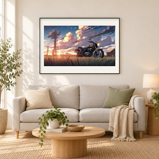 Lass uns eine Radtour machen als gerahmtes Diamond Painting im Wohnzimmer