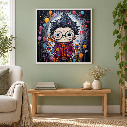 Lass uns mit einigen Farben spielen als gerahmtes Diamond Painting im Wohnzimmer