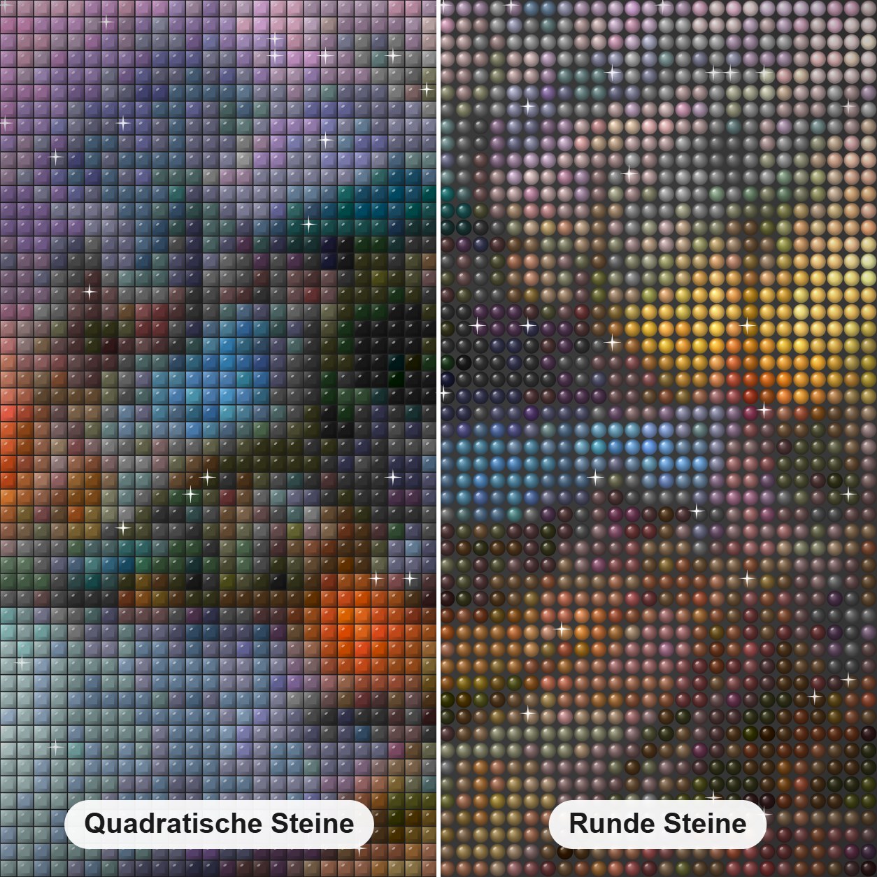 Leuchten Sie Ihre Seele Diamond Painting Nahaufnahme mit quadratischen und runden Steinen