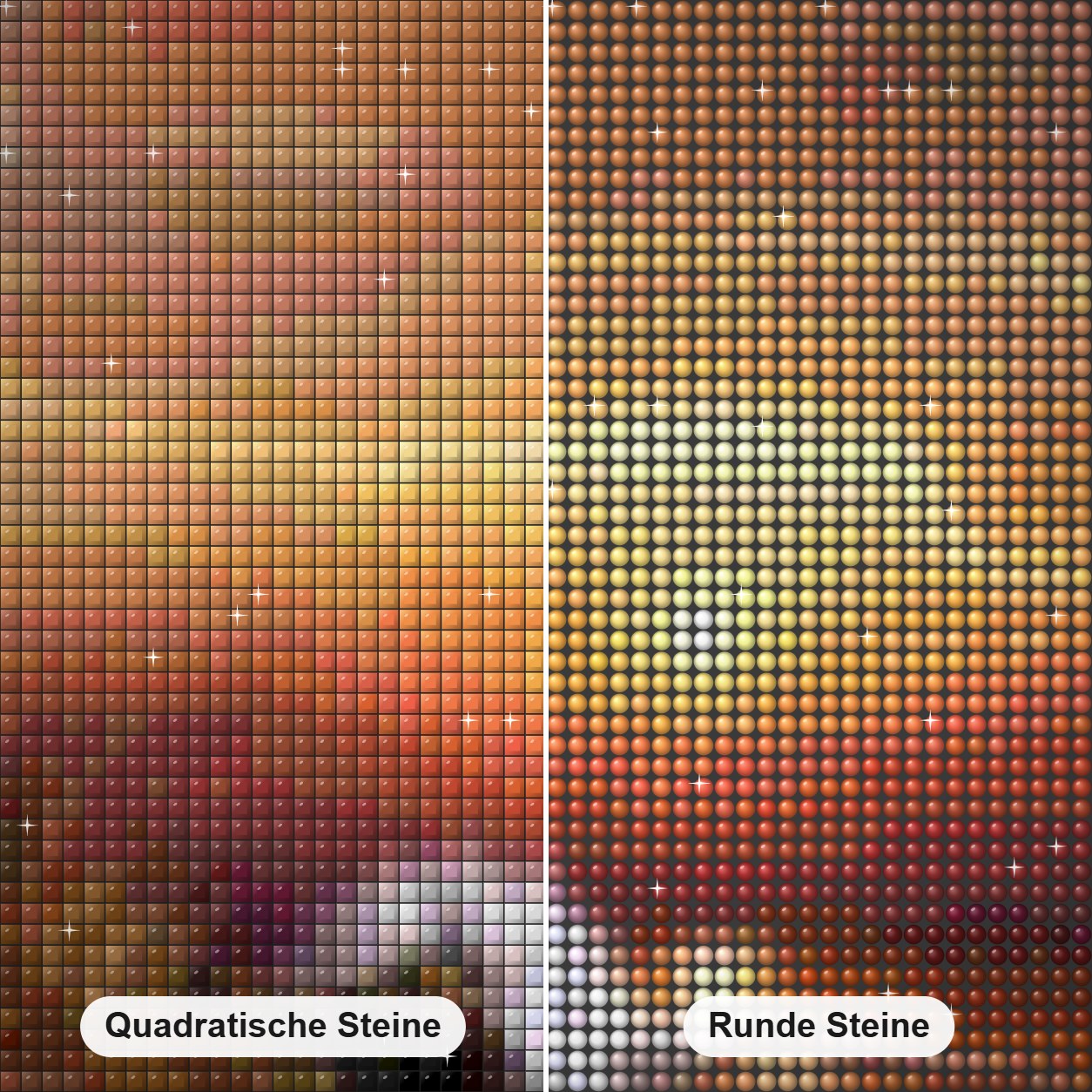 Leuchtturm und Sonnenuntergang Blick Diamond Painting Nahaufnahme mit quadratischen und runden Steinen