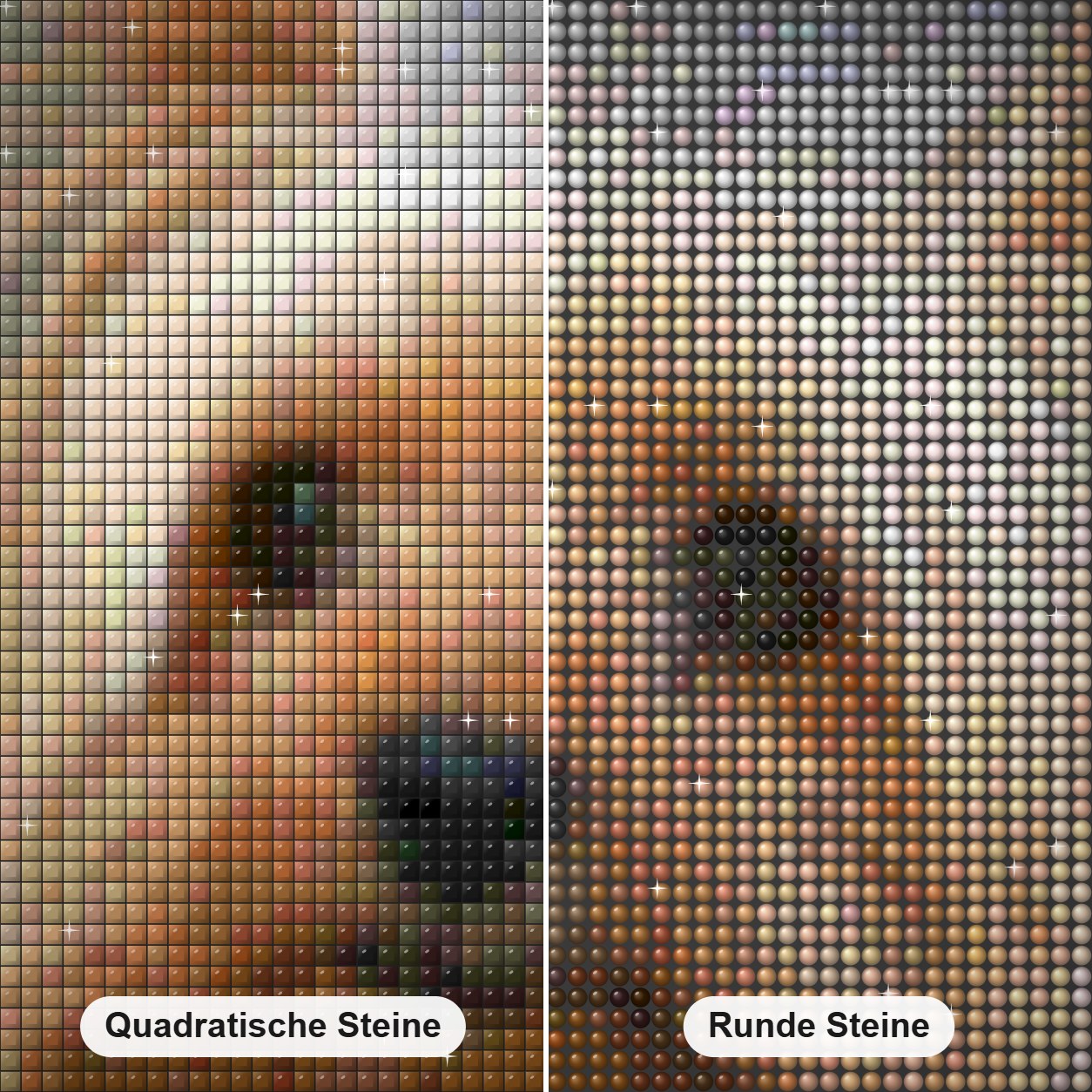 Lhasa Apso Diamond Painting Nahaufnahme mit quadratischen und runden Steinen