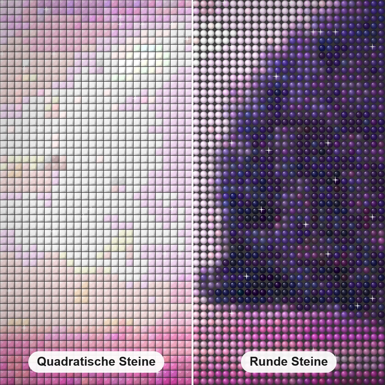Lila Natur Diamond Painting Nahaufnahme mit quadratischen und runden Steinen