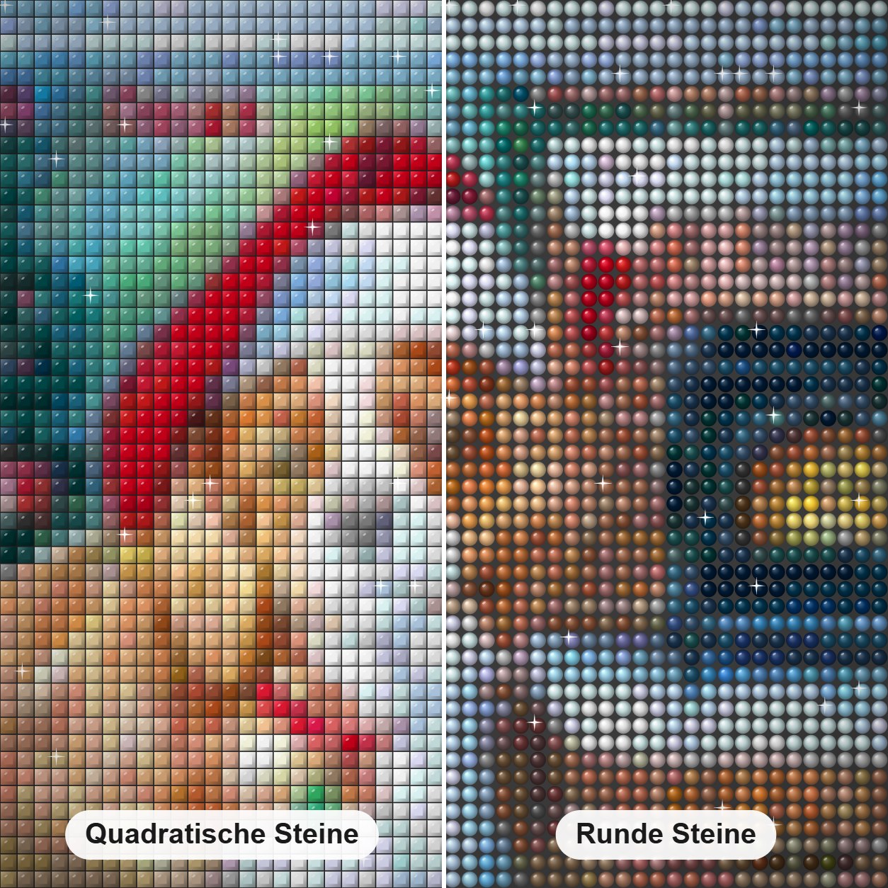 Kleiner Weihnachtsträumer -Kunst des Robert Andrea Diamond Painting Nahaufnahme mit quadratischen und runden Steinen