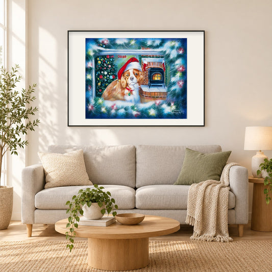 Kleiner Weihnachtsträumer -Kunst des Robert Andrea als gerahmtes Diamond Painting im Wohnzimmer