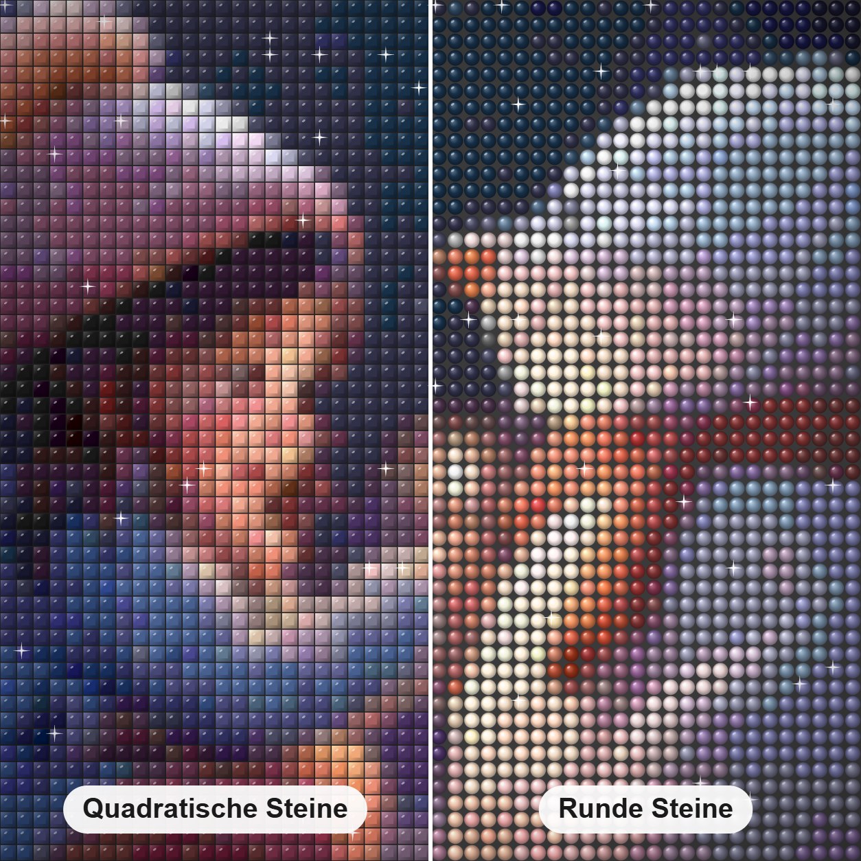 Kleines Mädchen mit einem Schneemann Diamond Painting Nahaufnahme mit quadratischen und runden Steinen