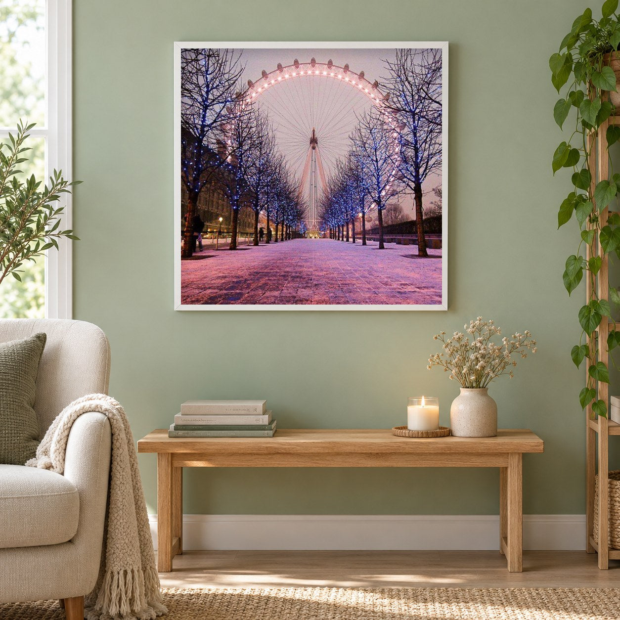 London Schönheit als gerahmtes Diamond Painting im Wohnzimmer