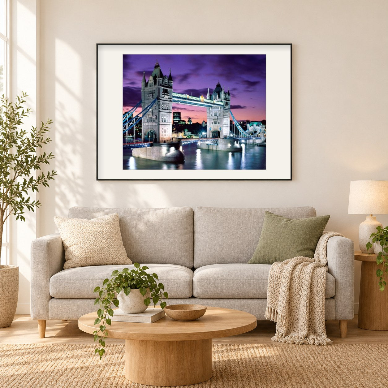 Londoner Turmbrücke als gerahmtes Diamond Painting im Wohnzimmer