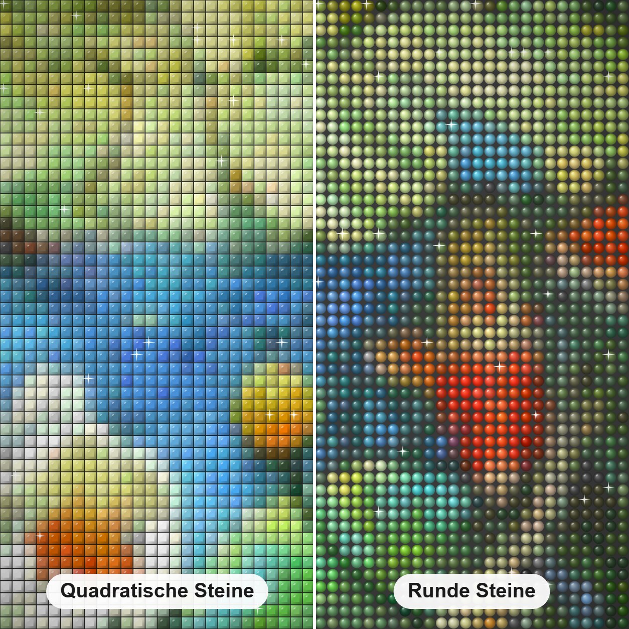 Lotusblume & Koi Fisch Diamond Painting Nahaufnahme mit quadratischen und runden Steinen