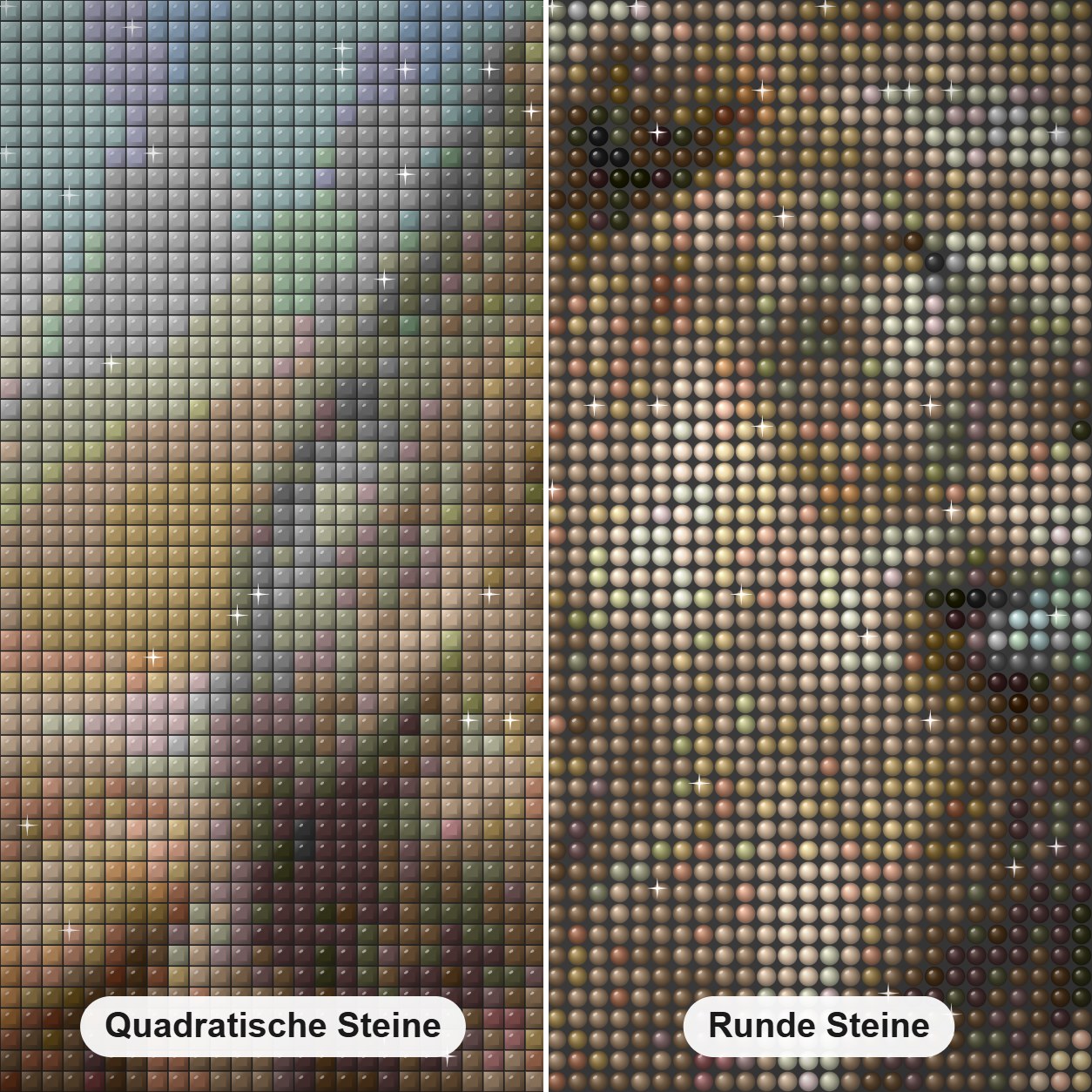 Löwe Diamond Painting Nahaufnahme mit quadratischen und runden Steinen