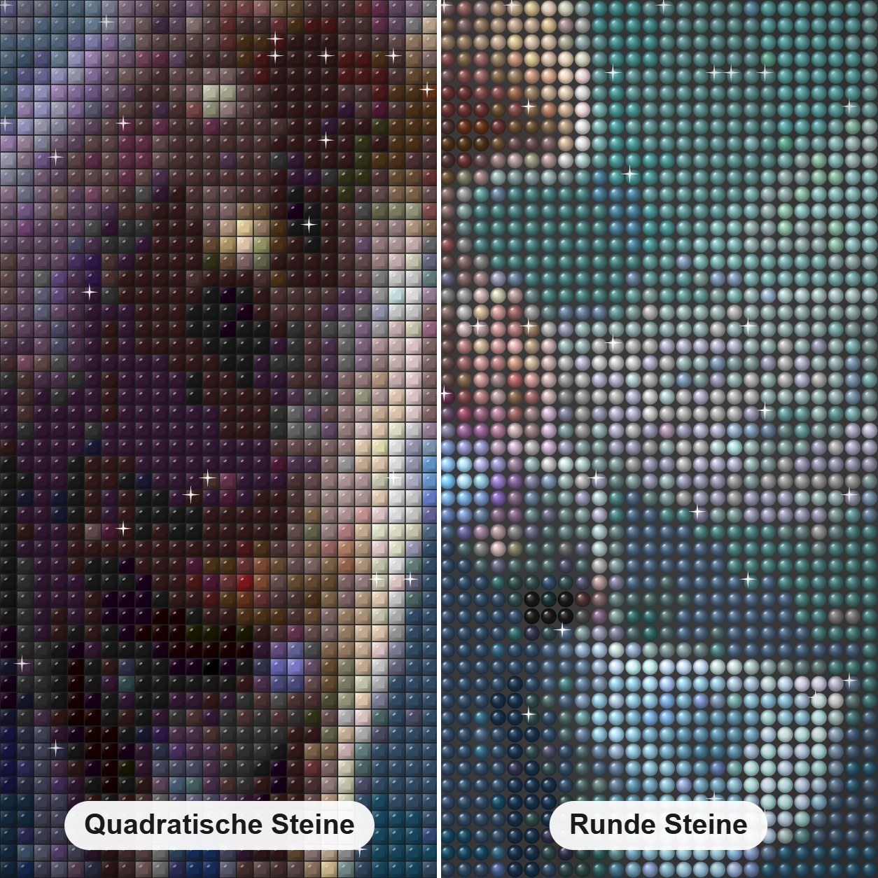 Löwe Tierkreis Diamond Painting Nahaufnahme mit quadratischen und runden Steinen