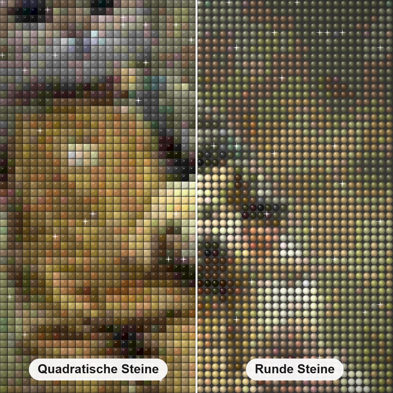 Lustige Gangster Katze und Welpe Diamond Painting Nahaufnahme mit quadratischen und runden Steinen